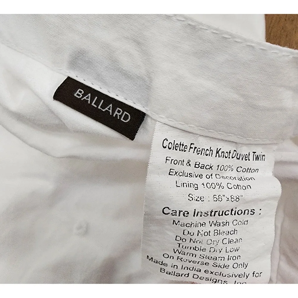 Ballard Design Colette French Knot Twin Sz‎ Duvet Cover White 100% Cotton